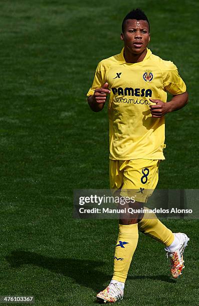 Ikechukwu Uche of Villarreal looks on during the La Liga match between Villarreal CF and Real Betis Balompie at El Madrigal on March 2, 2014 in...