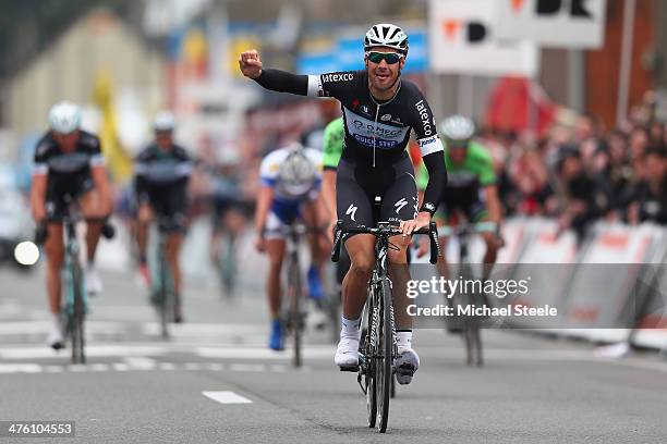 Tom Boonen of Belgium and Omega Pharma-Quick-Step Cycling Team celebrates winning during the Kuurne-Brussels-Kuurne on March 2, 2014 in Kuurne,...