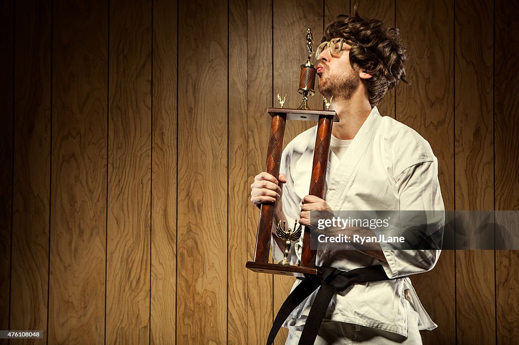 Karate Nerd is Proud of His Trophy