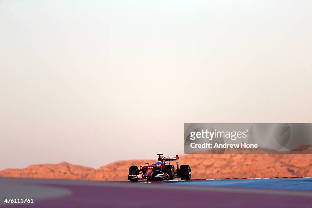 Fernando Alonso of Spain and Ferrari drives during day four of Formula One Winter Testing at the Bahrain International Circuit on March 2, 2014 in...