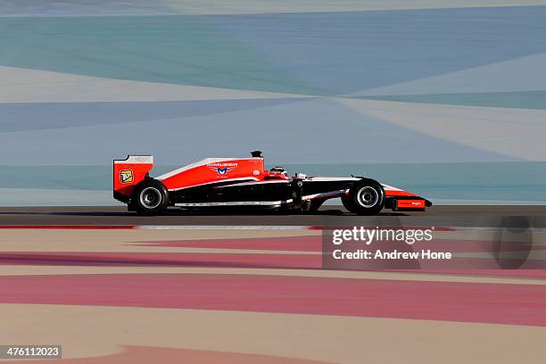 Max Chilton of Great Britain and Marussia drives during day four of Formula One Winter Testing at the Bahrain International Circuit on March 2, 2014...