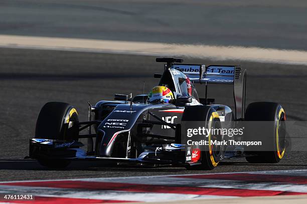 Esteban Gutierrez of Mexico and Sauber F1 drives during day four of Formula One Winter Testing at the Bahrain International Circuit on March 2, 2014...