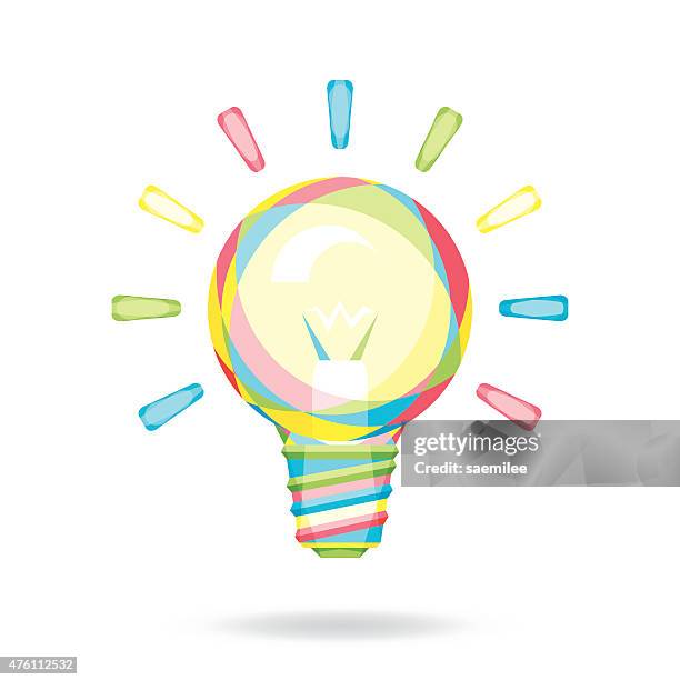 ilustrações de stock, clip art, desenhos animados e ícones de lâmpada de luz colorido - innovation white background