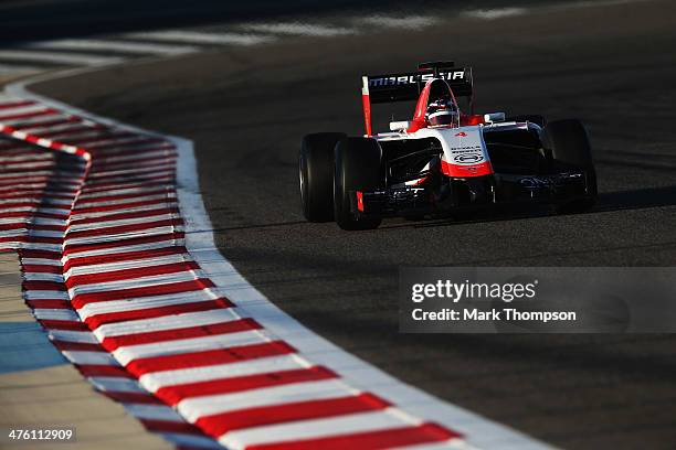 Max Chilton of Great Britain and Marussia drives during day four of Formula One Winter Testing at the Bahrain International Circuit on March 2, 2014...