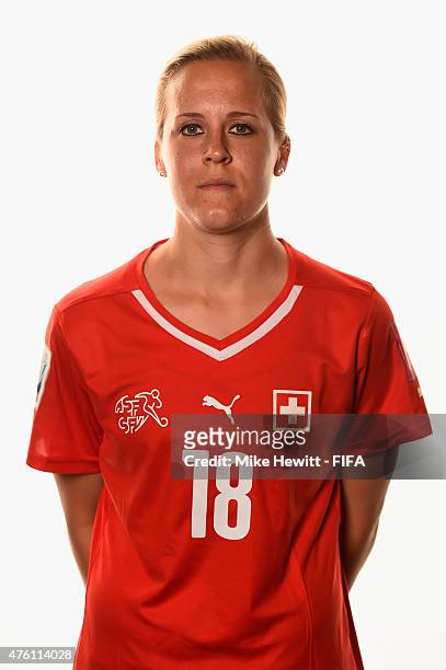 Vanessa Buerki of Switzerland poses for a portrait during the official Switzerland portrait session ahead of the FIFA Women's World Cup 2015 at the...