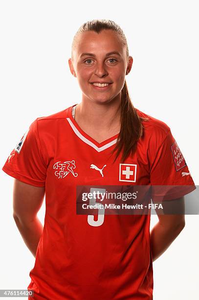 Noelle Maritz of Switzerland poses for a portrait during the official Switzerland portrait session ahead of the FIFA Women's World Cup 2015 at the...