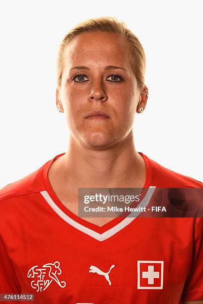 Vanessa Buerki of Switzerland poses for a portrait during the official Switzerland portrait session ahead of the FIFA Women's World Cup 2015 at the...