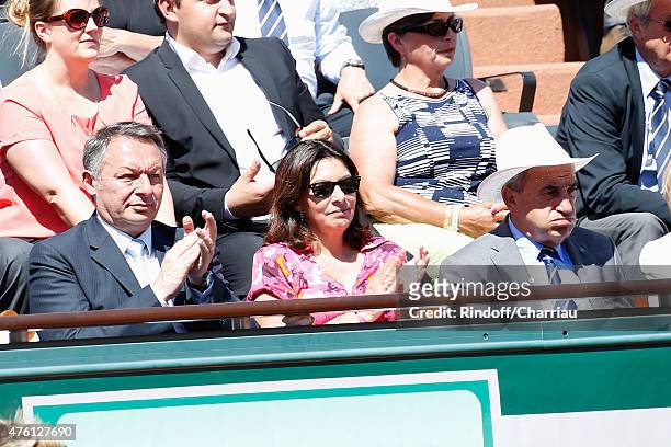 Secretary of State for Sports Thierry Braillard, Mayor of Paris Anne Hidalgo and President of FFT Jean Gachassin attend the women's Final of the 2015...