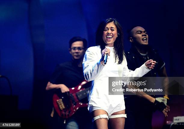 Agnes Monica performs in the 10th Year Edition of Jakarta International Java Jazz Festival 2014 day 3 at JIExpo Kemayoran on March 2, 2014 in...