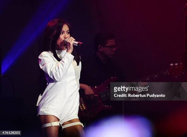 Agnes Monica performs in the 10th Year Edition of Jakarta International Java Jazz Festival 2014 day 3 at JIExpo Kemayoran on March 2, 2014 in...