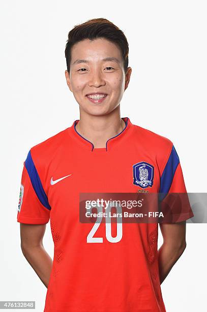 Hyeri Kim of Korea Republic poses during the FIFA Women's World Cup 2015 portrait session at Sheraton Le Centre on June 6, 2015 in Montreal, Canada.