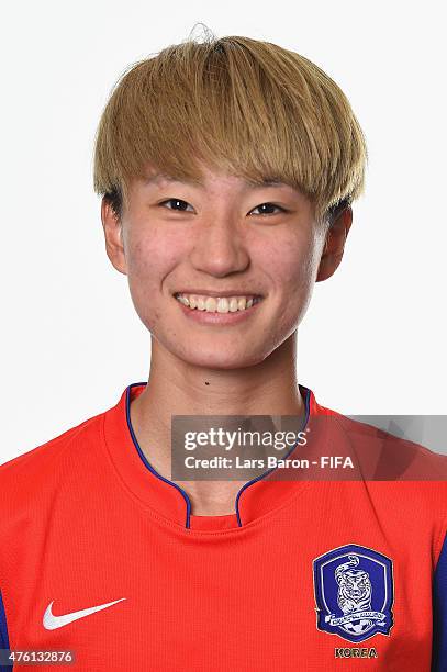 Yumi Kang of Korea Republic poses during the FIFA Women's World Cup 2015 portrait session at Sheraton Le Centre on June 6, 2015 in Montreal, Canada.