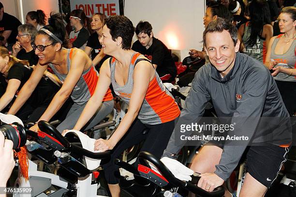 Carla Hall, Ellie Krieger and Seth Meyers attend the 2014 "Cycle For Survival" Benefit Ride for Memorial Sloan Kettering Cancer Center at Equinox...