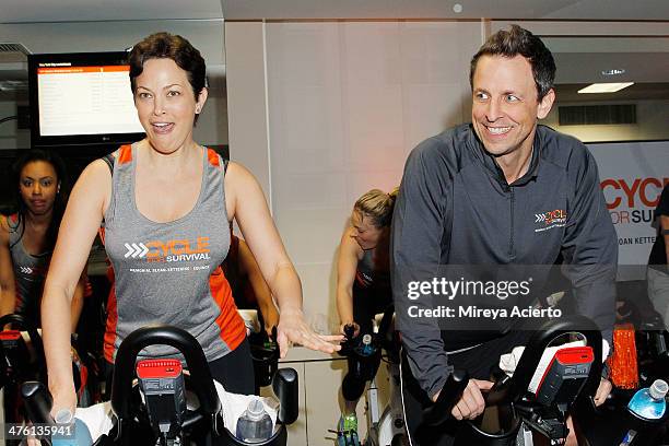 Ellie Krieger and Seth Meyers attend the 2014 "Cycle For Survival" Benefit Ride for Memorial Sloan Kettering Cancer Center at Equinox Rock Center on...