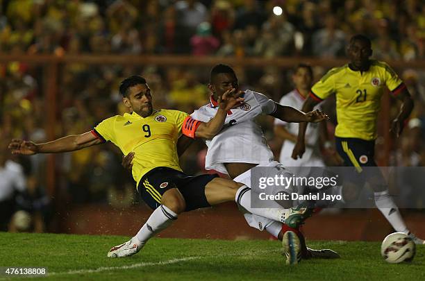 Radamel Falcao Garcia, of Colombia, scores during a friendly match between Colombia and Costa Rica at Diego Armando Maradona Stadium on June 06, 2015...