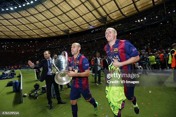 Javier Mascherano of FC Barcelona, Jérémy Mathieu of FC Barcelona during the UEFA Champions League final match between Barcelona and Juventus on June...