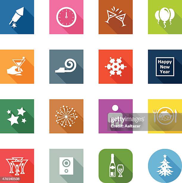 ilustraciones, imágenes clip art, dibujos animados e iconos de stock de iconos plana de la víspera del año nuevo - reloj de oficina