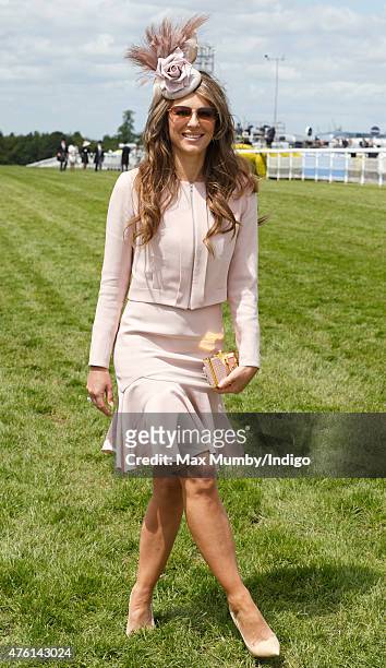 Elizabeth Hurley attends Derby Day during the Investec Derby Festival at Epsom Racecourse on June 6, 2015 in Epsom, England.