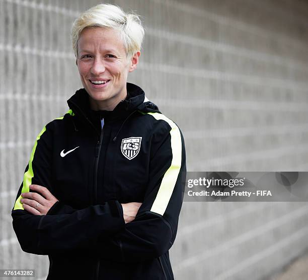 Megan Rapinoe of United States of America smiles before USA training at Waverly Soccer Complex on June 6, 2015 in Vancouver, Canada.