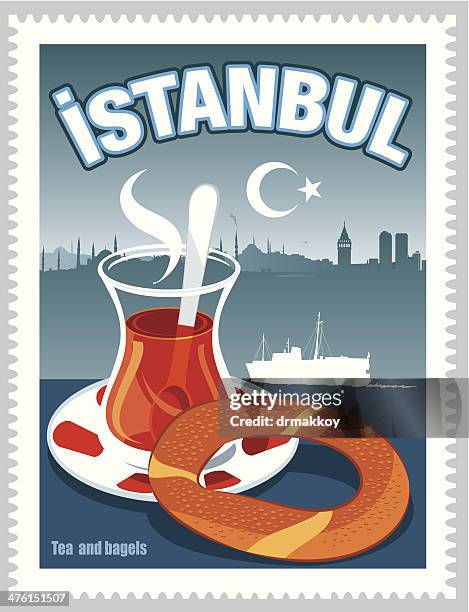 istanbul, tea and bagels - turkish tea stock illustrations