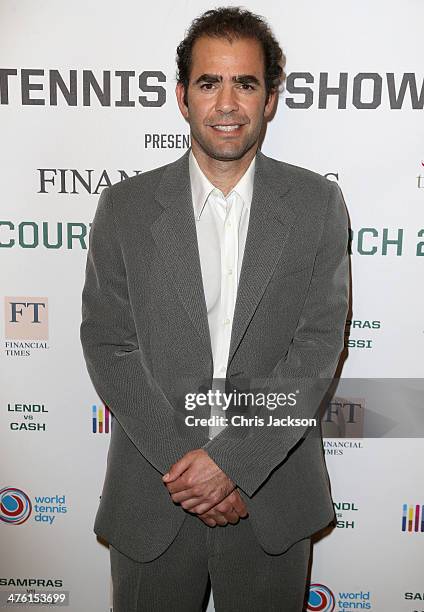 Pete Sampras poses for a photograph in the Garden Room at the Athenaeum Hotel at the World Tennis Day Showdown London VIP Party on March 2, 2014 in...