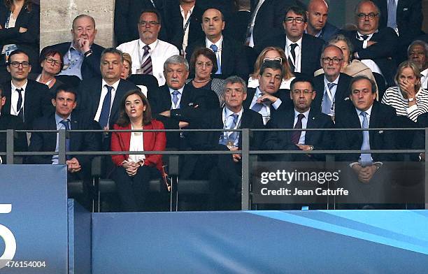 French Prime Minister Manuel Valls, Vice-President of Spain Soraya Saenz de Santamaria, President of Royal Spanish Football Federation Angel Maria...