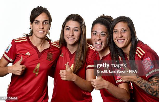 Melanie Serrano Perez, Vicky Losada, MArta Torrejon and Jennifer Hermoso of Spain pose during the FIFA Women's World Cup 2015 portrait session at...
