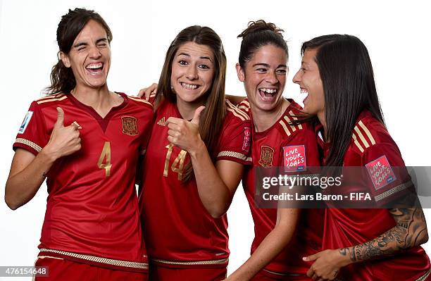 Melanie Serrano Perez, Vicky Losada, MArta Torrejon and Jennifer Hermoso of Spain pose during the FIFA Women's World Cup 2015 portrait session at...