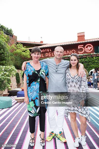 Sadie Coles, Juergen Teller and daughter attend Hotel Il Pellicano 50th Anniversary Party on June 6, 2015 in Porto Ercole, Italy.