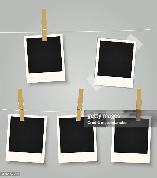 vector blank instant photo prints collection - clothes peg isolated stock illustrations