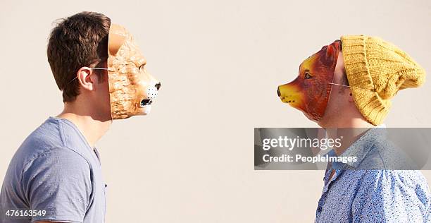 facing off - man with animal head stock pictures, royalty-free photos & images