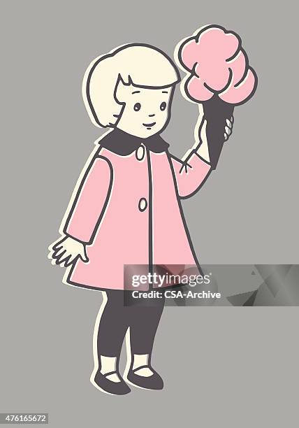 mädchen holding zuckerwatte - cotton candy stock-grafiken, -clipart, -cartoons und -symbole