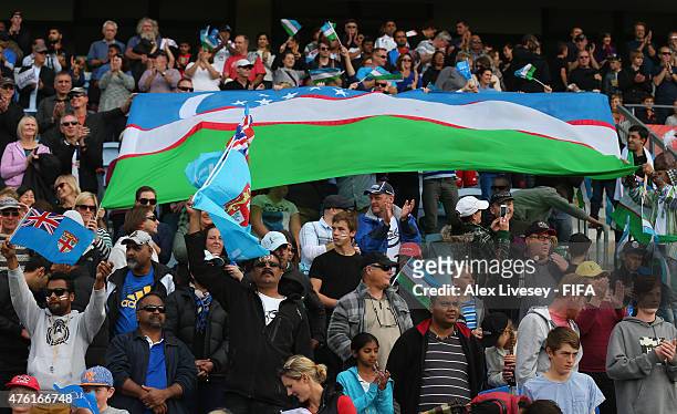 Fans of Uzbekistan show their support during the FIFA U-20 World Cup Group F match between Fiji and Uzbekistan at the Northland Events Centre on June...