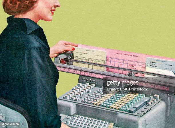 woman using office equipment - time card stock illustrations