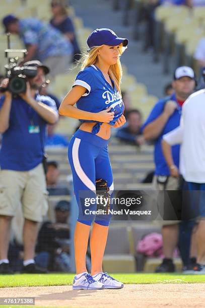 Charlotte McKinney attends the Dodgers' Hollywood Stars Night Game at Dodger Stadium on June 6, 2015 in Los Angeles, California.