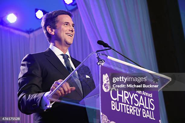 Honoree Michael Wright speaks onstage during the 14th annual Chrysalis Butterfly Ball sponsored by Audi, Kayne Anderson, Lauren B. Beauty and Z...