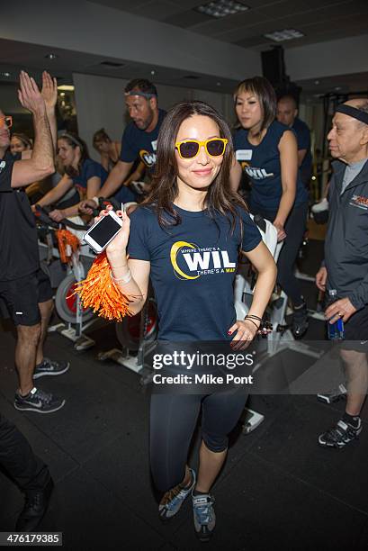 Guests participate at the 2014 "Cycle For Survival" Benefit Ride at Equinox Rock Center on March 2, 2014 in New York City.