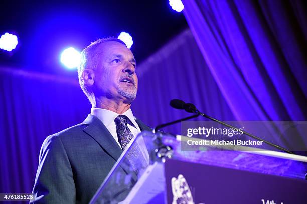 Mark Loranger, President and Chief Executive Officer of Chrysalis speaks onstage during the 14th annual Chrysalis Butterfly Ball sponsored by Audi,...