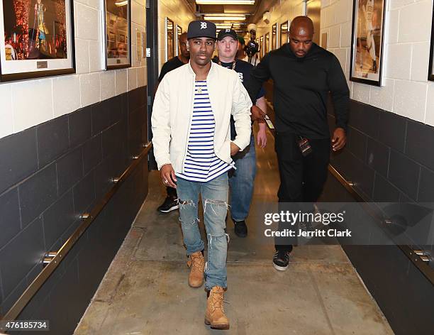 Big Sean backstage prior to the WBC middleweight world title Fight during Roc Nation Sports Miguel Cotto Vs Daniel Geale Fight at Barclays Center on...
