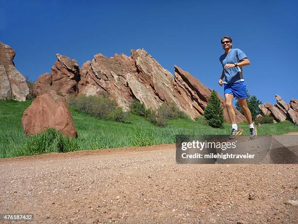 man trail runs through roxbrough state park red rocks colorado - state park stock pictures, royalty-free photos & images