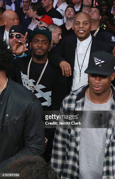 Dez Bryant and Tyran "Ty Ty" Smith attend the WBC Middleweight Championship fight between Miguel Cotto and Daniel Geale presented by Roc Nation...