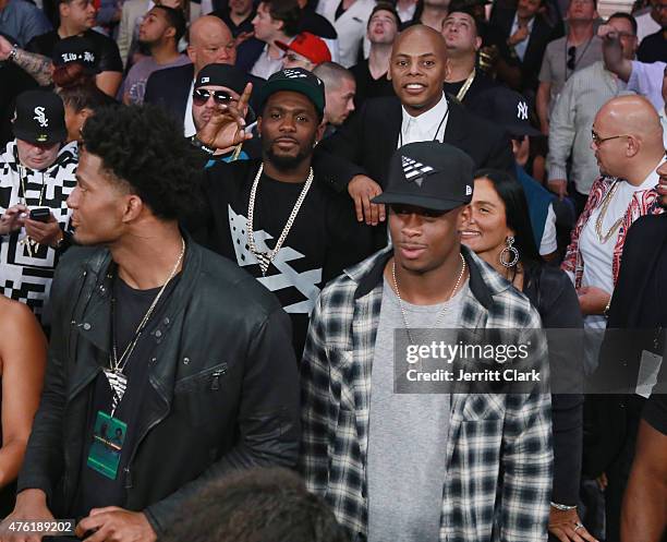 Dez Bryant and Tyran "Ty Ty" Smith attend the WBC Middleweight Championship fight between Miguel Cotto and Daniel Geale presented by Roc Nation...