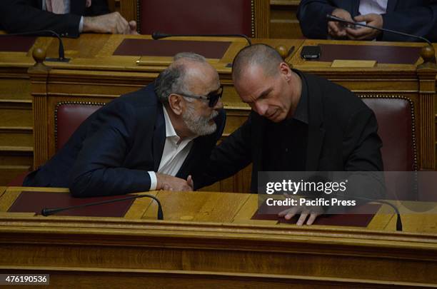 Minister of Finance Yanis Varoufakis Talks with Minister of Health and Social Securityv Panagiotis Kouroumplis.Prime Minister of Greece Alexis...