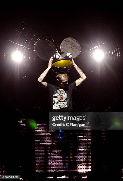 Producer Deadmau5 aka Joel Zimmerman performs during the 2015 Governors Ball Music Festival at Randall's Island on June 6, 2015 in New York City.