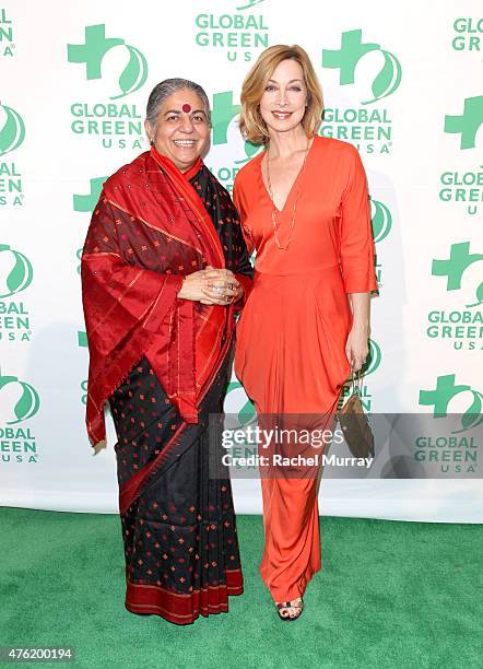 Honoree Dr Vandana Shiva and presenter Sharon Lawrence attend the Global Green USA 19th Annual Millennium Awards on June 6, 2015 in Century City,...