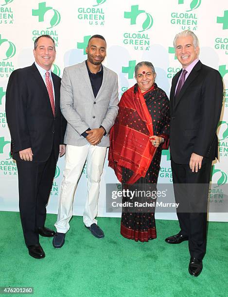 Honorees The Angeleno Group Co-Founder Yaniv Tepper, Prince Ea, Dr Vandana Shiva, and The Angeleno Group Co-Founder Daniel Weiss attend the Global...