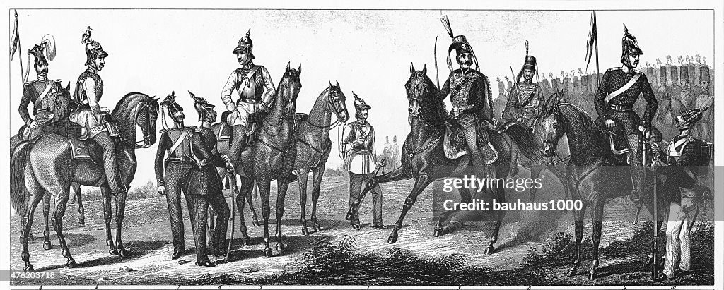 French Cavalry Ranks And Uniforms Engraving High-Res Vector Graphic ...