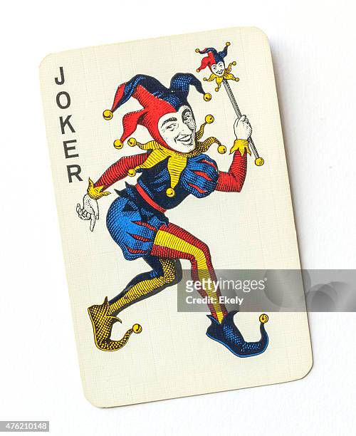 joker on vintage playing card. - wild card stock pictures, royalty-free photos & images