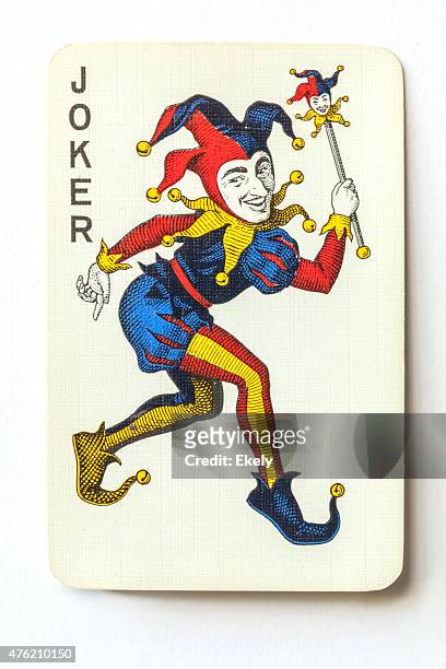 joker on vintage playing card. - kaartspel stockfoto's en -beelden