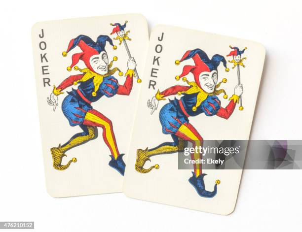 joker on vintage playing cards. - joker card stockfoto's en -beelden